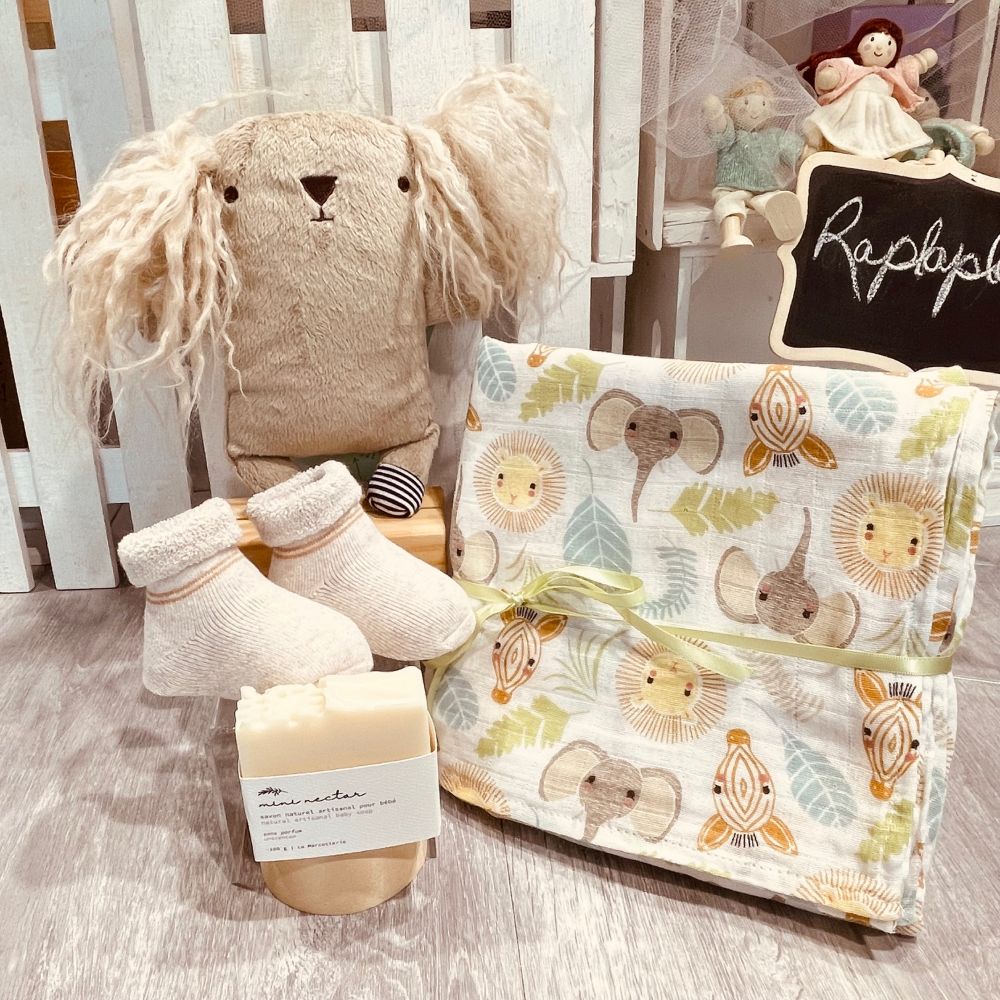 cadeau raplapla avec peluche, couverture coton et savon doux, Dolce Cadeaux