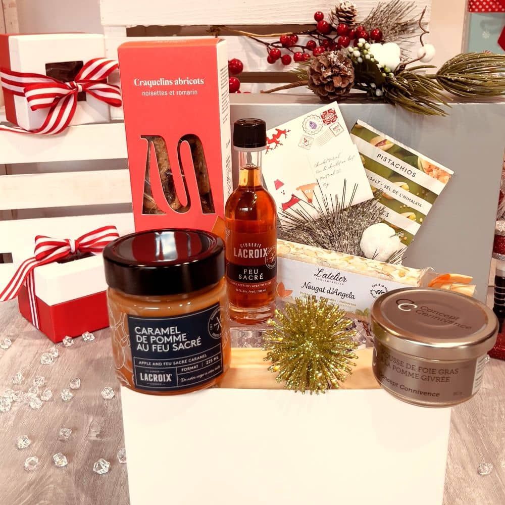 luxury christmas gift box with caramel spread, nougat and foie gras Dolce Cadeaux