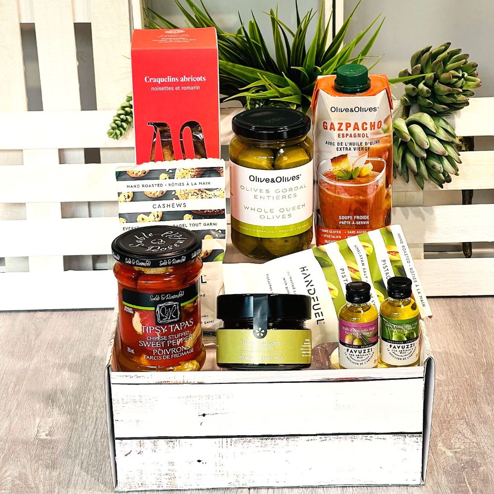 corporate gift basket containing local quebec products.