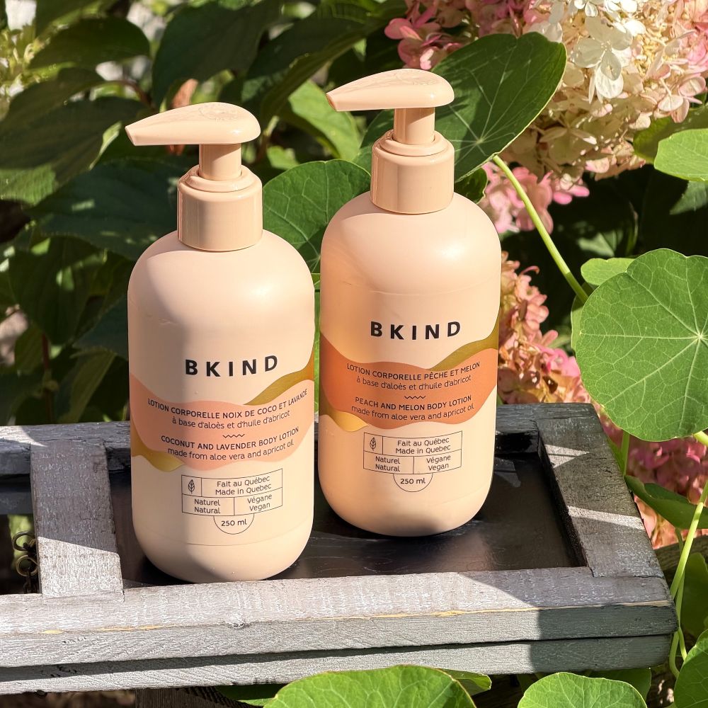 lotion pour le corps BKind à la noix de coco ou pêche et melon
