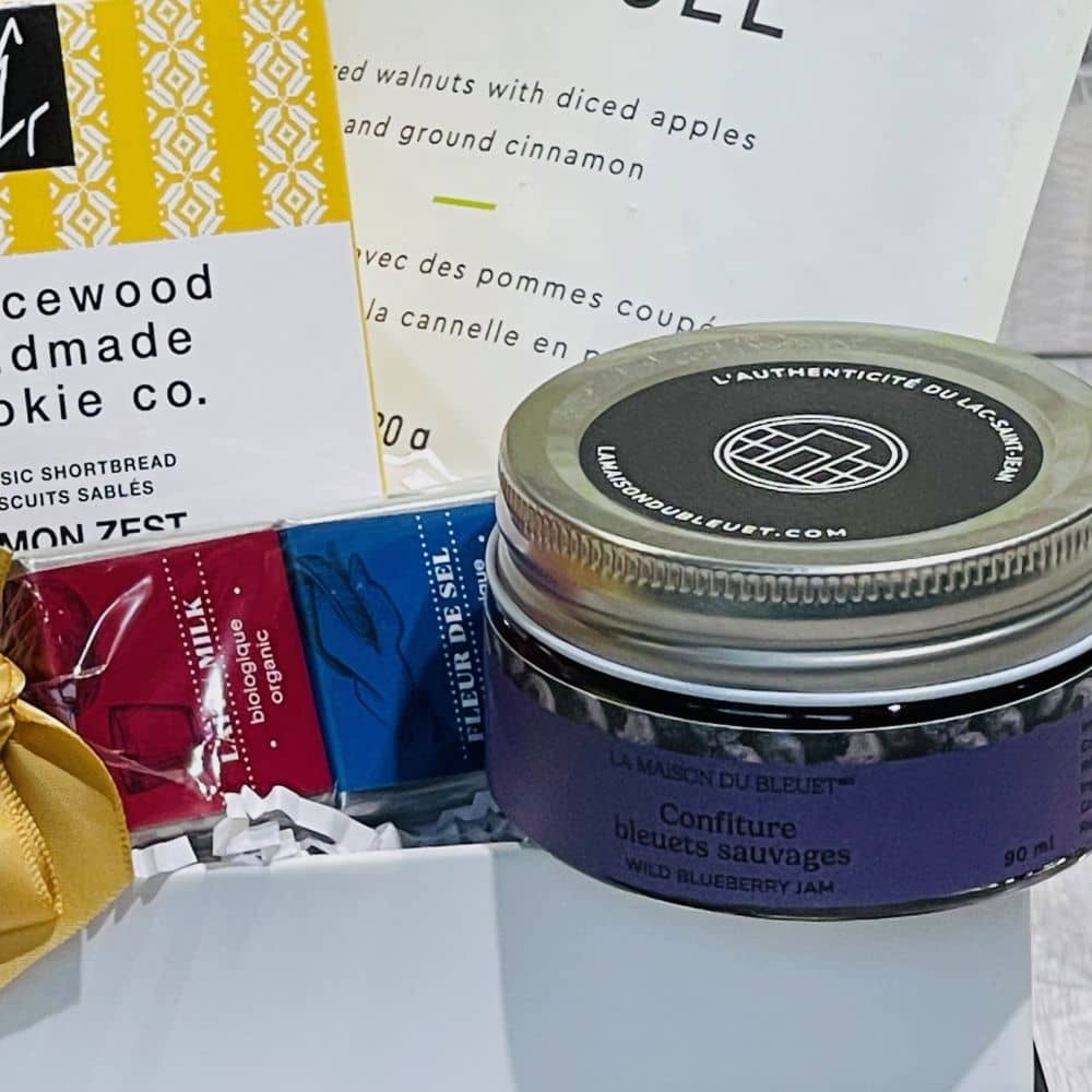 cadeau gourmand du Quebec avec confiture, biscuits et chocolat - Dolce Cadeaux